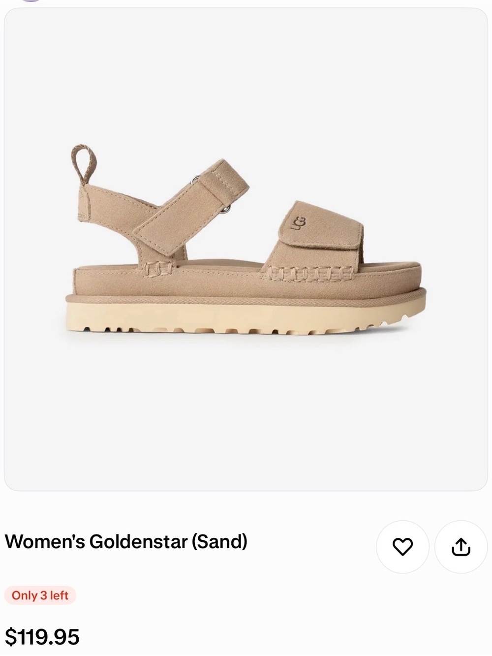 UGG® Goldenstar Women's Tan Sandals. Size 8. - Picture 5 of 5
